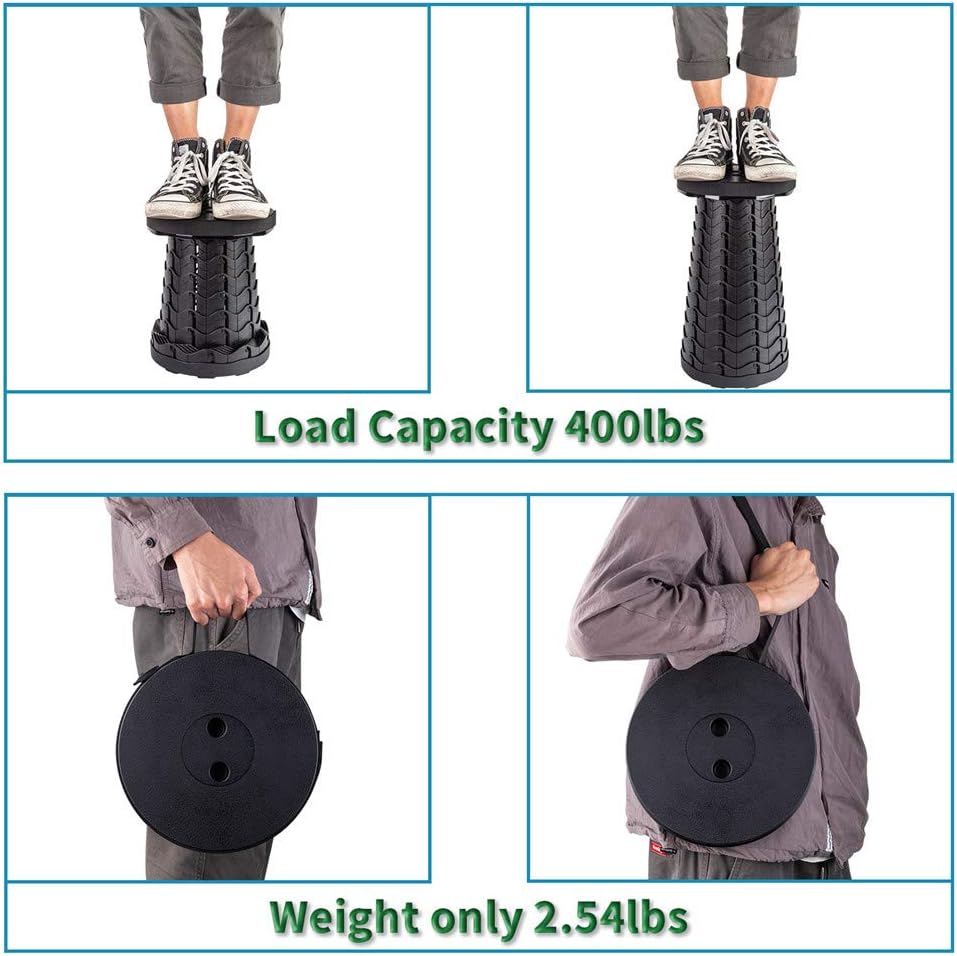 Upgraded Folding Stool Lightweight Yet More Sturdy with Load Capacity 400lbs Portable Collapsible Stool Retractable Stool for Camping Fishing Hiking BBQ
