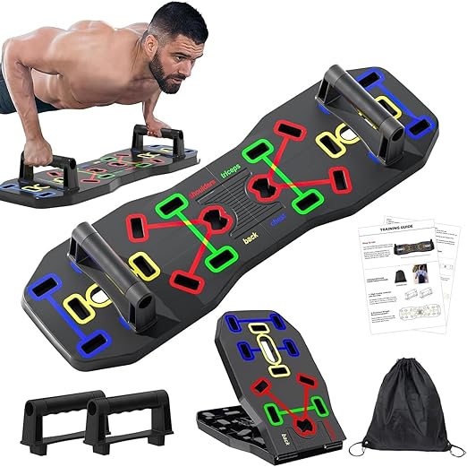Push Up Board, Foldable 10 in 1 Push Up Bar with Resistance Bands,Portable Multi-Function Push up Handles for Floor,Professional Push Up Strength Training Equipment
